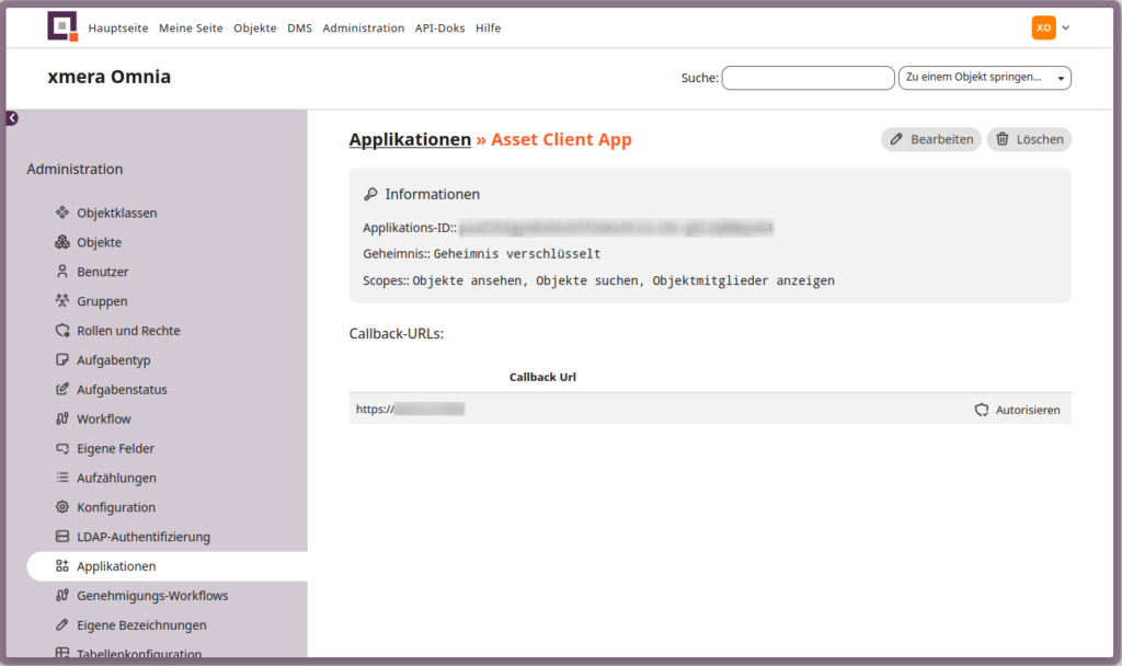 Konfigurierte Applikation vorbereitet zur Authorisierung mittels Oauth2