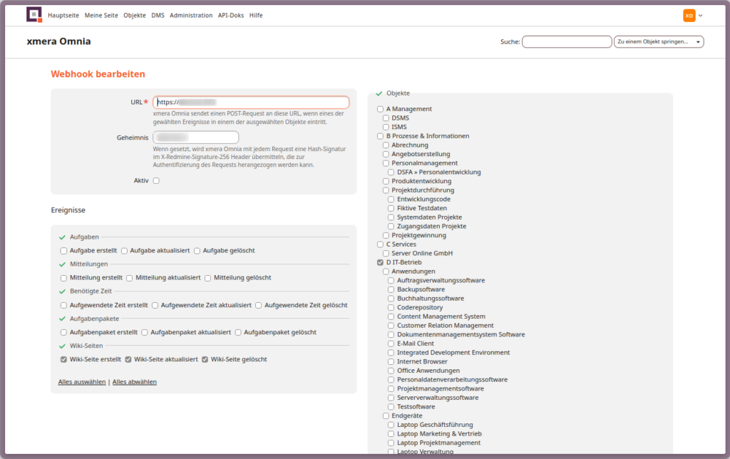 Konfigurationsbeispiel für Webhooks